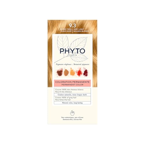 Phytocolor Permanent Hair Color, 9.3 Very Light Golden Blond, with Botanical Pigments, 100% Grey Hair Coverage, Ammonia-free, PPD-free, Resorcin-free