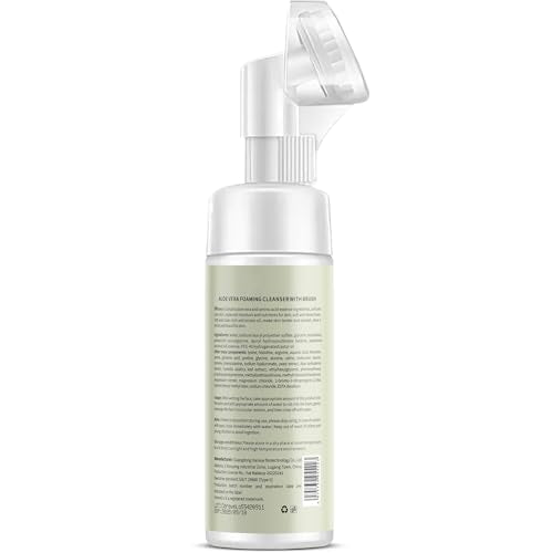 Soothing and Deep Cleansing Foaming Cleanser with Brush | Premium Face Wash for All Skin Types with Aloe Vera and Amino Acid | Fragrance Free Paraben Free | 5.27 Fl Oz