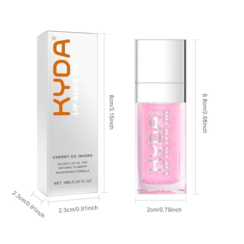 KYDA Hydrating Lip Glow Oil, Color Changing Tint, Moisturizing Lip Oil, Glossy Transparent Plumping Lip Gloss, Tinted Lip Oil for Lip Care and Dry Lips-Pearl Shimmer