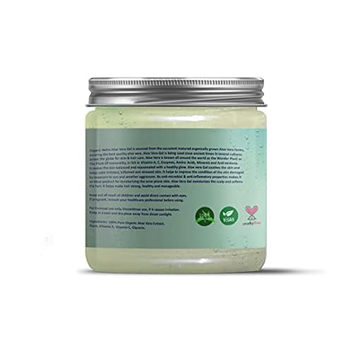 Organic Netra Pure Aloe Vera Gel with Vitamin C & E for Skin, Face and Hair | Helps to Repair and Smoothens Hair | Relax and Renew Your Skin and Scalp | Paraben Free & Sulphate Free - 7.05 Oz