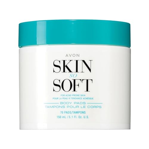 Avon Skin So Soft Exfoliating Body Pads for Acne Prone Skin, 70 Ct ? with Salicylic Acid, Hyaluronic Acid & Panthenol ? Smooths Texture, Hydrates & Brightens, Fragrance-Free