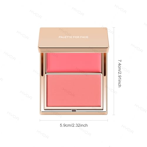KYDA 2 Colors Blush Palette, 2-In-1 Cream and Powder Blush Makeup for Cheeks, High Pigmented Waterproof Face Cheek Blusher, Natural Contour Palette Powder, 04