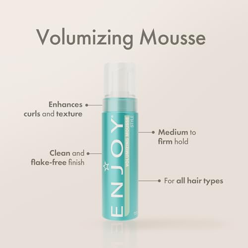 Enjoy Volumizing Mousse, Medium-to-Firm Hold for Root Lift and Curl Definition, Lightweight Styling Foam for Volume, Texture, and Smoothness, 6.8 Oz