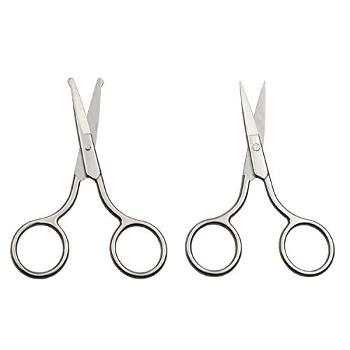 Eyebrow and Nose Hair Scissors, 3.5¡± Stainless Steel Professional Facial Hair Beard Eyelashes Ear Hairs and Moustache Scissors Trimmer 2 Pieces