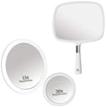 20X & 15X Magnifying Makeup Mirror Set with 3 Suction Cups Each - Compact & Travel Ready & Large Hand Held Mirror with Comfy Handle for Women and Men - Personal Barber Haircut Mirror