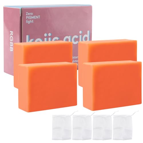 RGBB Kojic acid ginger yellow soap - containing vitamin C, shea butter moisturizing, fresh citrus aroma, facial and body cleansing soap, suitable for both men and women 140g x 4 Bars