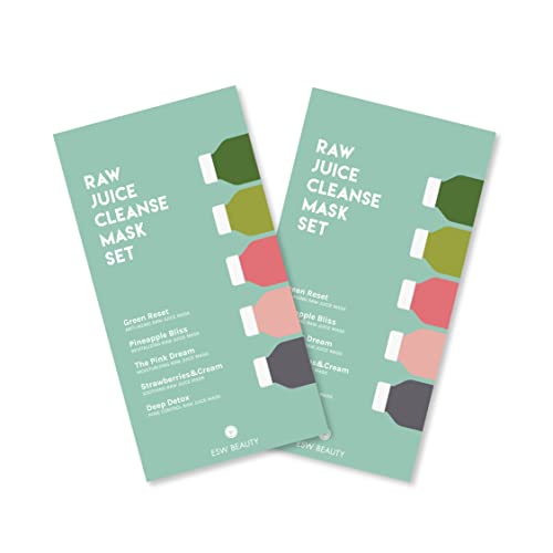ESW Beauty Raw Juice Face Masks - 10-Pack Skincare Set - Hydrating, Anti-Aging, Moisture Repair, Pore Control, Soothing & Revitalizing with Watermelon, Kale & Charcoal