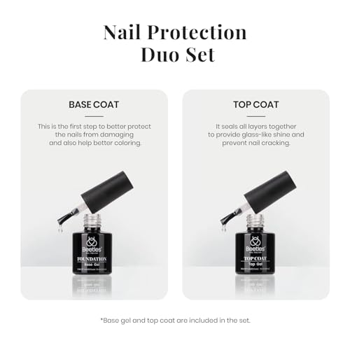 Beetles Black White Gel Polish Set - 4Pcs Gel Polish Kit Black White Colors Gel with No Wipe Top & Base Coat Nail Kit Soak Off UV LED Lamp Manicure Salon DIY Home