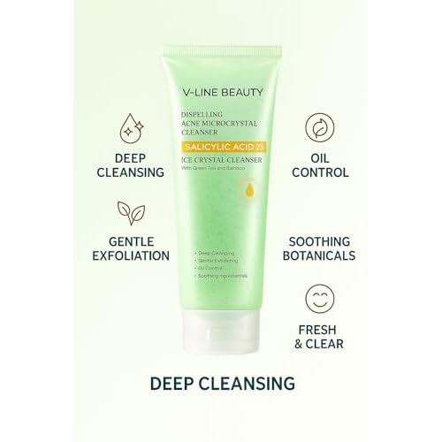 Microcrystal Deep Cleansing Facial Gel Scrub for Acne Skin, 2% BHA + Glycerin + Green Tea & Bamboo, Help Clear Acne Blemishes Without Over Drying, Suitable for Sensitive Skin