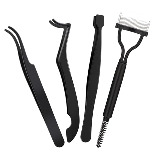 Lash Cluster Tweezer Kit, 4 PCS Eyelash Applicator Tweezers, Lash Applicator Tools for Cluster Lashes, Mistake-Proof Lash Placement Tweezers for Professional and DIY Use