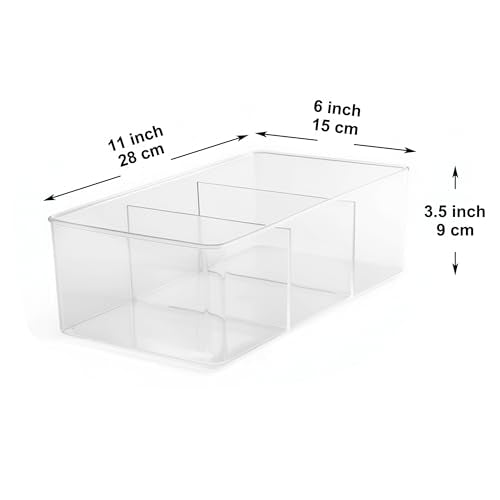 Youngever 2 Pack Plastic Bathroom Storage Organizers 11 x 6 x 3.5 inch, 3 Divided Sections Bathroom Storage Organizers