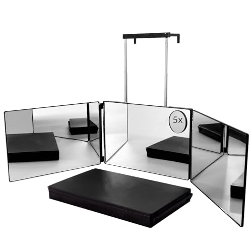 SELF FIND 3 Way Mirror for Hair Cutting, 360¡Æ Mirror for Haircuts for Men, Barber with Height Adjustable Telescoping Hooks for Makeup and Hair Styling