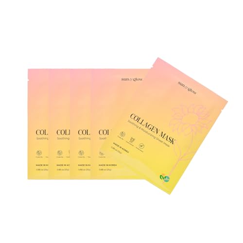 SUN & GLOW VEGAN COLLAGEN MASK Including Natural Elements Fermented 7-Layer Hyaluronic Acid Complex Soothing and Moisturizing Skin Korean Home Skincare Mask (0.88oz 25g 5Packs)