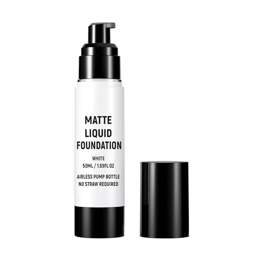 CCbeauty Clown White Liquid Makeup Foundation, White Face Painting Kit, Flawless & Full Coverage Demi Matte Finish, Professional Body Paint For Halloween Party, Skeleton, Joker, Mime, Goth Makeup
