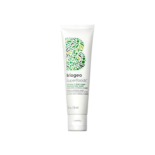 Briogeo Superfoods Avocado + Kiwi Mega Moisture Mask, Protein-Free, Deep Hydration, Enhance Shine, Moisturizing Mask for Dry Hair, Lock In Moisture, Vegan, Cruelty-Free, 2 fl oz