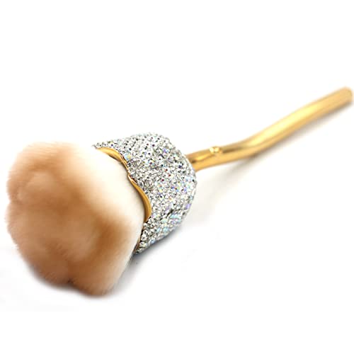 Bling Rhinestones Rose Shaped Powder Makeup Brush, Luxury Foundation Brush with Soft Bristles for Makeup Application (Silver)