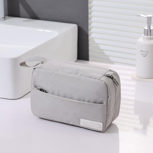 FabDay Travel Toiletry Bag with Hanging Hook Water-Resistant Cosmetic Case Makeup Bag Portable, Travel-Sized Container for Men, Silver Gray