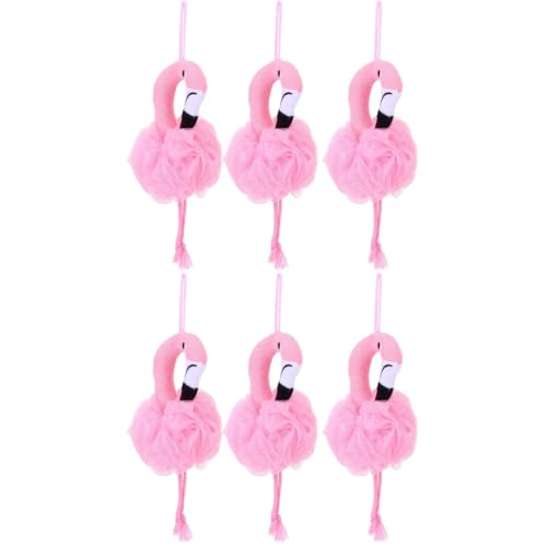 Beaupretty Flamingo Bath Balls for Kids 6 Pcs - Soft Shower Sponges with Gentle Skin Massage and Deep Cleansing for Home and Hotel Bathing 10.23X4.72X7.08 Inches