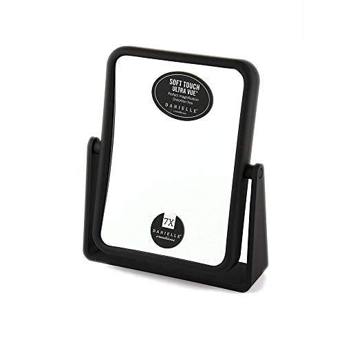 Danielle Creations Rectangle Soft Touch Vanity Mirror, Black, 1x/7x Magnifying Makeup Mirror with Stand, Portable Tabletop Bathroom or Desk Mirror