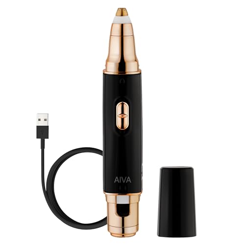 SPA SCIENCES AIVA: 2-in-1/Double Sided Facial Hair Remover & Eyebrow Trimmer USB Rechargeable with Built-in LED Lights
