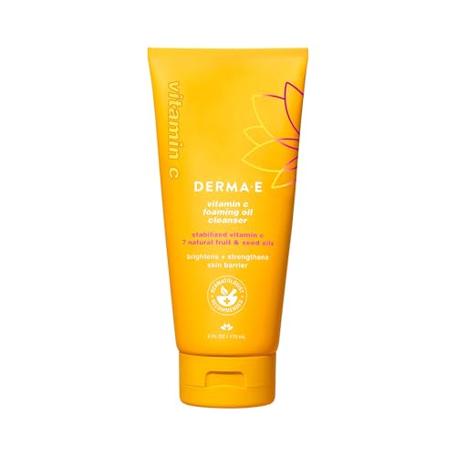 Derma E Vitamin C Foaming Oil Cleanser, 6 Fl Oz, 2-in-1 Oil-to-Foam Face Wash, Makeup Remover, Stabilized Vitamin C & Niacinamide to Help Brighten, Nourish & Strengthen Skin Barrier, Gentle Skin Care