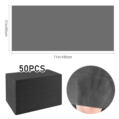 50 Pcs Disposable Massage Table Sheets Black 31" x 71" Non-Woven Fabric Bed Sheets Cover for Spa, Massage, Beauty Salon, Tattoos, Hotels