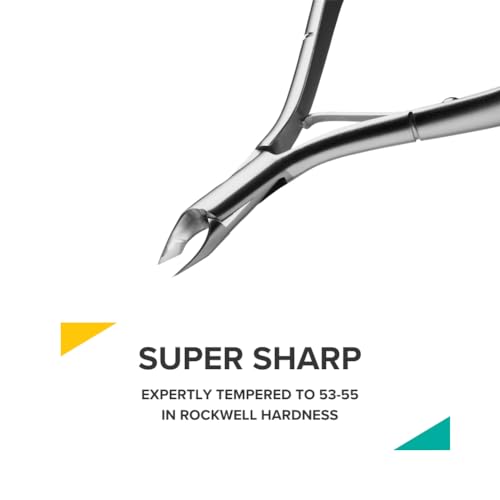 Rui Smiths Ultra-Premium Stainless Steel Cuticle Nippers - Professional Stainless Steel Cuticle Cutters - Spanish Handle, Rounded Box Joint, Matte Chrome Plated - 5mm Jaw, Single Spring