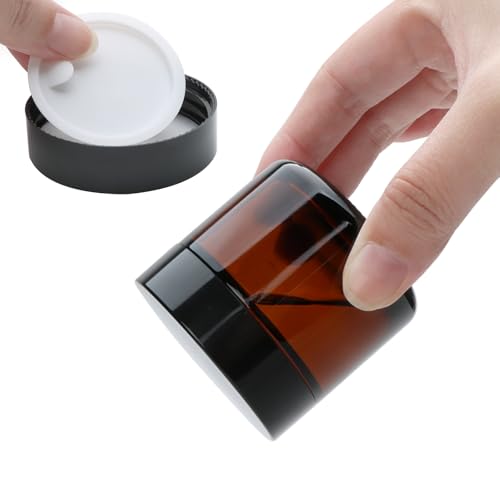 2oz Small Travel Containers with Black Lids,48 Pack Amber Glass Jars with Mini Disposable Spatula for Toiletries£¬Travel Storage£¬Makeup Beauty Products, Lotions, Powders and Ointments
