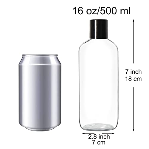 Youngever 6 Pack 16 Ounce Empty Squeeze Containers with Disc Cap, Plastic Bottles with Disc Top Flip Cap, Refillable Cosmetic Bottles, Squeeze Containers (Black Cap)