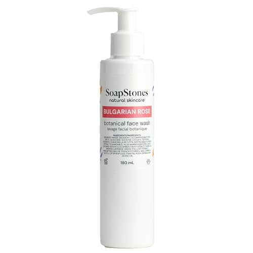 Soapstones Bulgarian Rose Botanical Facial Wash - 180ml - Gentle and Hydrating Skin Care Face Wash - Chamomile, Green Tea, and Cucumber Infused in a Rose Oil Cleansing Daily Care