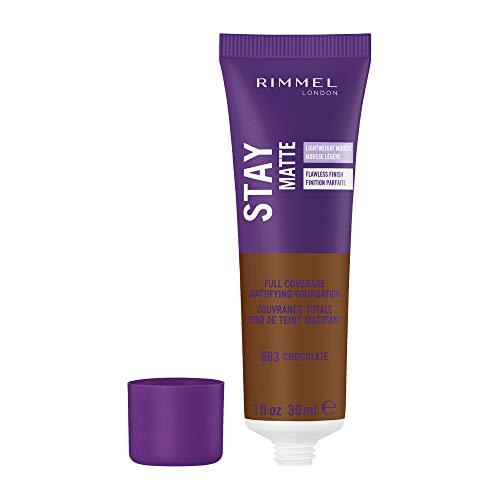 Rimmel London Stay Matte Liquid Mousse - 603 Chocolate - Foundation, Lightweight, Shine Control, Oil-Free, 1oz