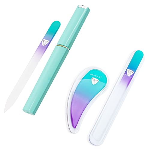 BONA FIDE BEAUTY Czech Glass Nail File with Case and Ergonomic Glass Nail Files for Natural Nails in Pastel Green and Violet Bundle