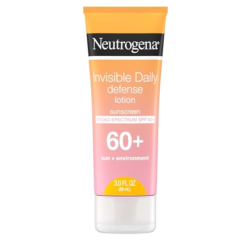 Neutrogena Invisible Daily Defense Sunscreen Lotion, Broad Spectrum SPF 60+, Oxybenzone-Free & Water-Resistant, Sun & Environmental Aggressor Protection, Antioxidant Complex, 3.0 fl. oz