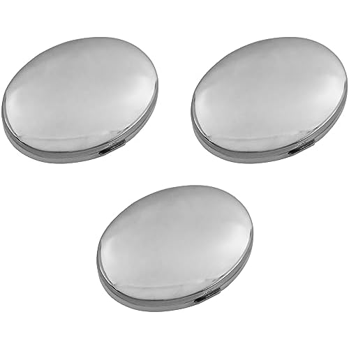 Stephanie Imports Set of 3 Double Sided Magnifying Compact Mirrors with Reflective Metal Finish (Silver, Oval)