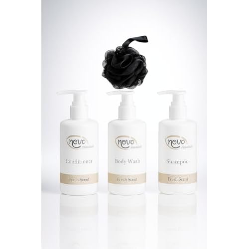Novo Essentials Bath Gift Set, Body Wash, Shampoo and Conditioner with Loofah by ELO.