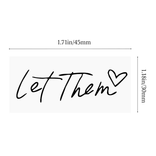 6 Sheets Let Them Heart Temporary Tattoo Stickers - Water Resistant Fake Tattoos for Women/Adults/Kids, Long-Lasting Black Letter Design, Easy Apply & Remove for Parties
