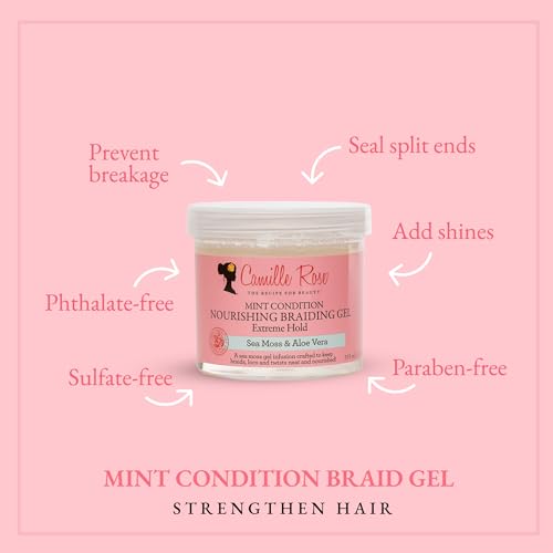 Camille Rose Braiding Gel, Mint Condition ? Sea Moss & Aloe Vera Braid Gel for Dry, Itchy Scalp, Flake & Frizz Control, 12 Oz