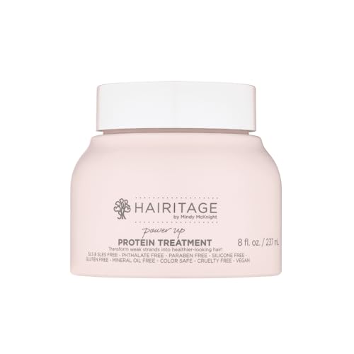 Hairitage Power Up Protein Treatment + Hair Mask with Shea Butter + Castor Oil for Dry Hair - Strengthen + Repair Dry + Damaged Hair - Hydrating Deep Conditioner, 8 Fl Oz