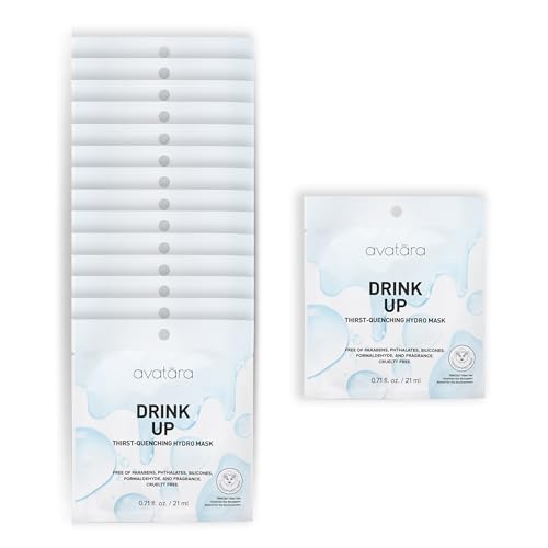 Avatara - Drink Up Facial Mask 15 Sheets, Hydrating Mask, Sheet Masks with Aloe Vera and Licorice Root, Face Mask Skincare Beauty Essential Made with Tencel Fibers, Paraben-Free, Dry Skin, 15 Pack