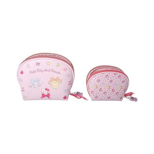 Hello Kitty Makeup Bag Set 2-Pieces Official License, Cute Dome Cosmetic Travel Bags, Sanrio Gifts