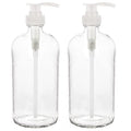 32-Ounce Large Clear Glass Boston Round Bottles w/Natural Color Pumps. Great for Lotions, Soaps,Oils, Sauces - Food Safe and Medical Grade - by kitchentoolz (Pack of 2)