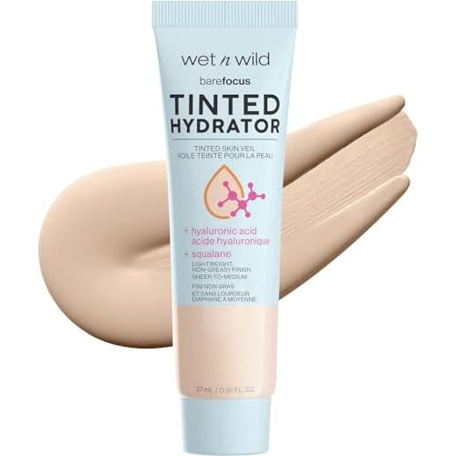 wet n wild Prime Focus Glass Skin Correct Primer Bright Crystal Finish Green 0.91 Fl Oz & Bare Focus Tinted Hydrator Light Medium Oil-Free Moisturizing Makeup