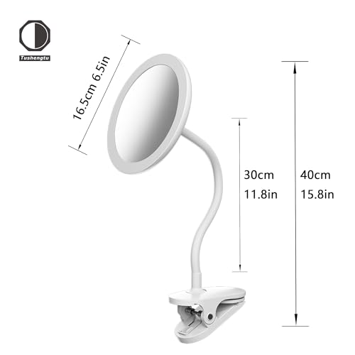 6.5" Clip-On Magnifying Vanity Mirror - 5X Magnification, USB Rechargeable, Lighted, Travel-Friendly (White)