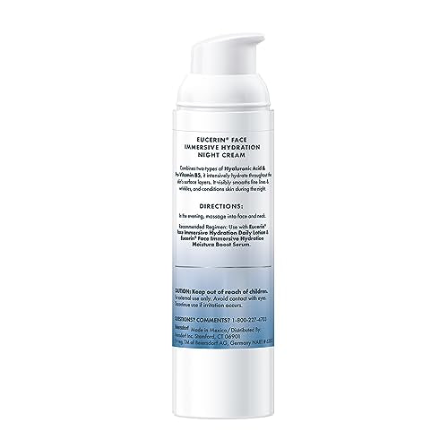 Eucerin Face Immersive Hydration Night Cream with Hyaluronic Acid and Provitamin B5,Ultra-Lightweight Face Moisturizer Smooths Fines Lines and Wrinkles,2.5 Oz Bottle,(Pack of 2)