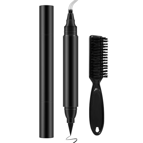 Beard Pencil Filler for Men, Double Head 4 Forks Grooming Beard Pen, Fast Fill Thin Beard, Water & Sweat Resistant, Long-Lasting Black Beard Shaping Kit, Creates a Naturally Thicker Beard
