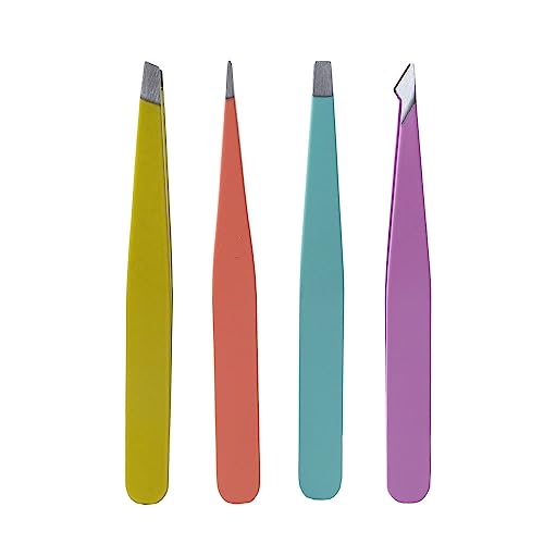 Leadigol 4 Pcs Eyebrow Tweezer, Stainless Steel Eyebrow Tweezer Set Hair Pluckers Clip Eyelash Extensions Tweezers Eyebrow Pinch Makeup Tools for Women Girl