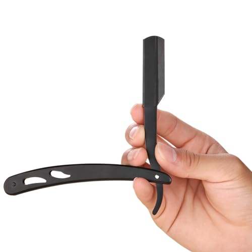 Straight Razor, Men Shaving Barber Razors,Manual Hair Shaver and Blades Antique Black Folding Shaving Knife Stainless Steel,Straight razor Holder (black)