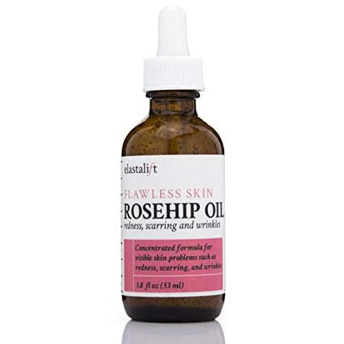 Elastalift Rosehip Oil for face with Vitamin C and Cucumber. Pure Rosehip face oil helps with Wrinkles, Scarring, and Redness for a brighter skin complexion. 1.8 Fl Oz