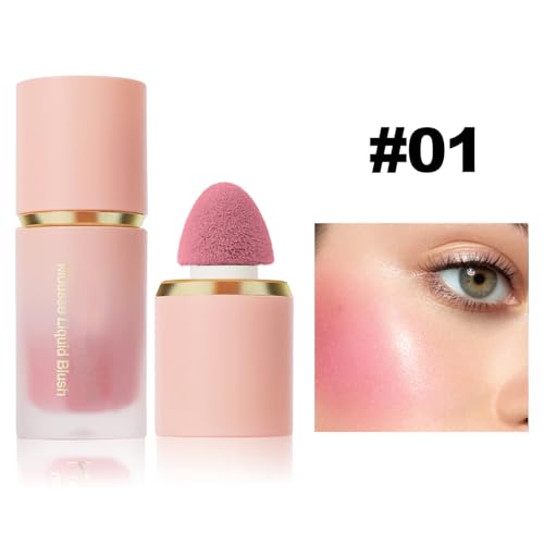 2 Pcs Liquid Blush for Cheeks, Soft Liquid Blush Natural Glow Makeup Red Blushwith Applicator High-Pigmented Cream Blush Liquid Long-Wearing Blush Set Mini Blush