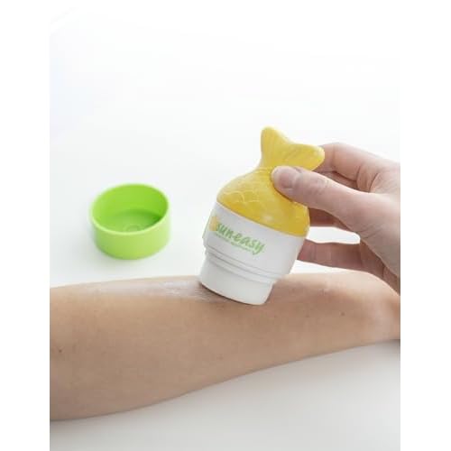 Sun-Easy Sunscreen Applicator, Refillable Roll-On with Sponge for Kids and Babies, Fun, Fast and Mess-Free application, Holds 80 ml, Fish/Blue Cap